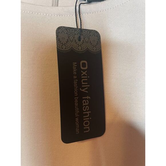 Oxiuly Fashion Womens Ruffle Crew Neck A-Line Dress Short Sleeve Size S Pink NWT - Picture 8 of 8